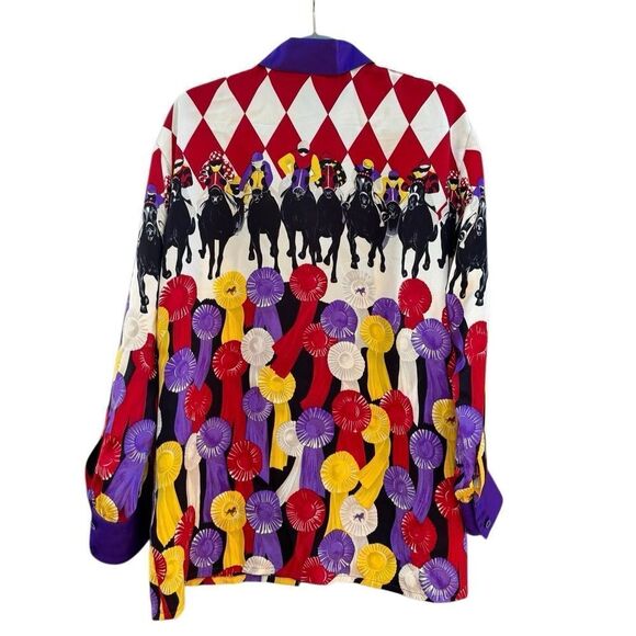 Escada Vintage 1990s 100% Silk Jockey Prize Ribbon Button Down Blouse Size 38 - Picture 2 of 6